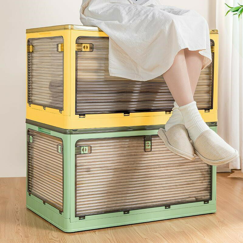 収納ボックス 折りたたみ 蓋付き 積み重ね 全方向から取り出せる 収納ケース 衣類 布団 おもちゃ コンテナ ボックス プラスチック キャスター付き 組立簡単 多機能 防塵 防カビ 防湿 無臭 透明 厚み 強い耐荷重 大容量 家庭用 車用 複数のサイズ 大型 折り畳み 小物 収納(3)