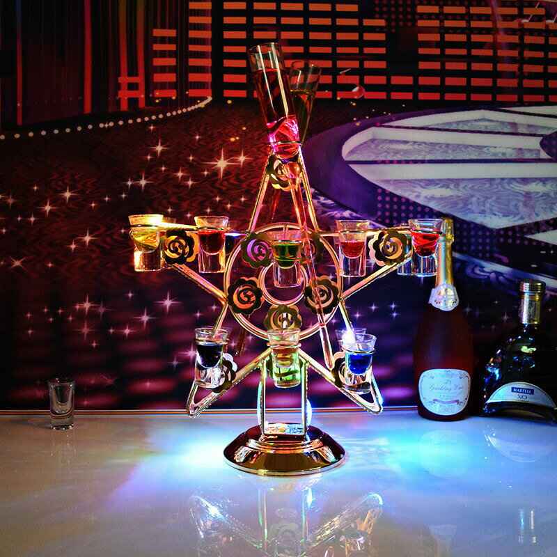 五芒星テキーラ観覧車 LED酒ボトルの表示棚 五芒星 LED酒グラス収納ラック 充電式 LED酒ボトルの表示棚 カクテルグラスの棚 カクテルグラスホルダー カラ...