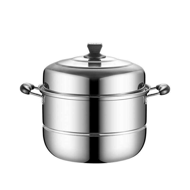 Ih/Gas Compatible - 蒸し器 両手鍋 蒸し鍋 中華鍋 2段 満菜 ステンレス製 IH対応 深型 多用途 各種熱源対応 クリア蓋 蒸し用プレート付属 サイズ28cm～32cm