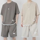 大きいサイズ 半袖Tシャツ スウェット 半袖 無地 ワッフル生地 メンズジャージ 上下セット Tシャツ おしゃれ 夏服 ハーフパンツ スポーツウエア ルームウェ...
