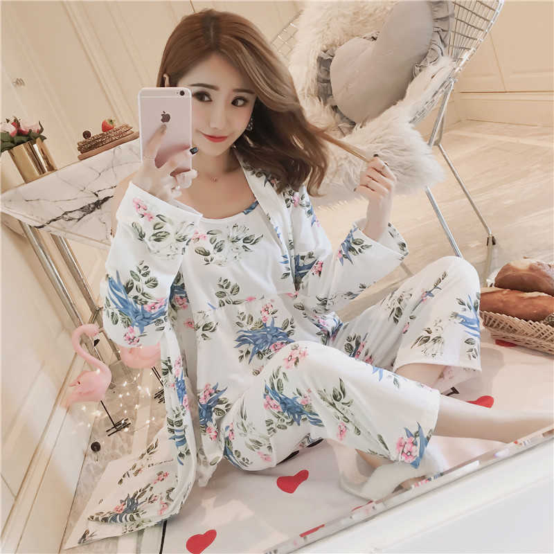 ルームウェア レディース ロングガウン キャミソール パンツ 上下セット 3点セット おしゃれ 可愛い 長袖 トップス 女の子 春夏 シンプル セクシー キュート パジャマ 可愛い 寝間着 部屋着 大きいサイズ 伸縮性 女性用 花柄 M L XL 送料無料