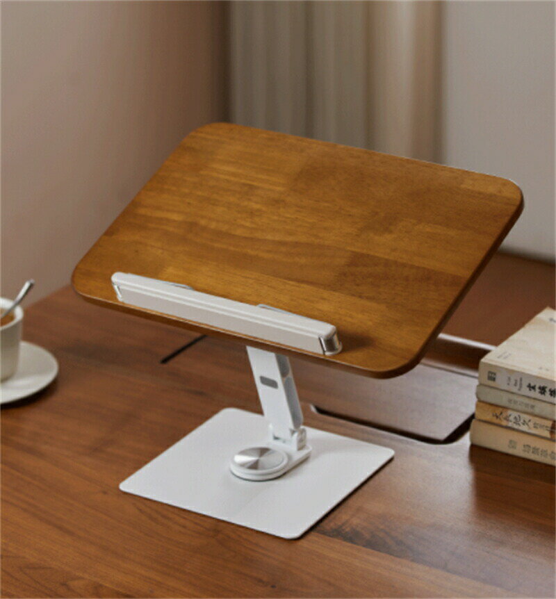 卓上ブックスタンド 木製 見開き レシピスタンド 読書台 本立て 読書スタンド 無垢材 姿勢改善 高さ調整 角度調整 360&deg;回転