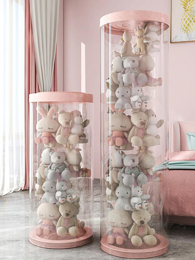 ぬいぐるみ収納 透明円柱のぬいぐるみ収納ケース 回転式ぬいぐるみ収納桶 ぬいぐるみ 抱き枕 陳列棚 陳..