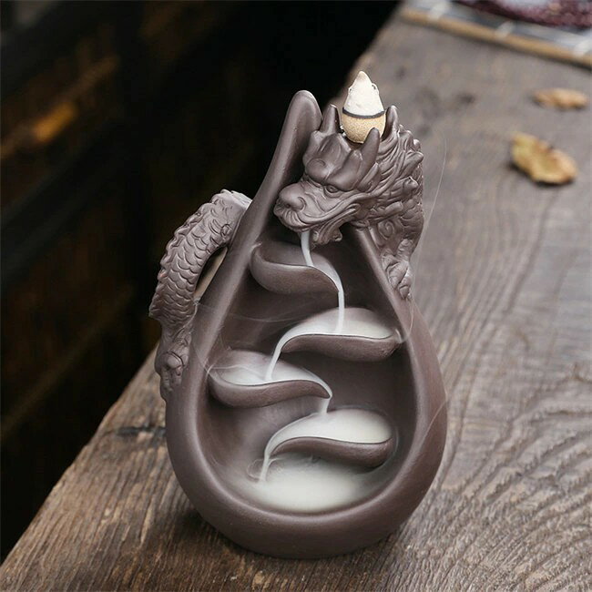 incense Burners - 倒流香用 龍　倒流香用 香炉 幻想的 煙 倒流香 香炉 インテリア 陶器 風水 置き物 置物 香立て 線香 おしゃれ かわいい お香立て 線香立て 仏具 お線香 贈り物　流川香　香炉 逆流香バーナー 陶器製 セラミック