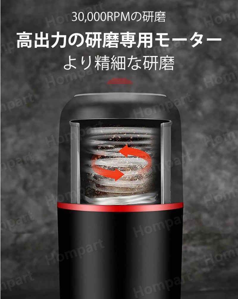 お買い物マラソン【P5倍】電動コーヒーミル ミル 電動ミル 胡椒ミル コーヒーグラインダー ミルミキサー 粉末 新着 コーヒー豆 Coffee ひき機 水洗い可能 豆挽き/緑茶/山椒/お米/調味料/穀物を挽く 掃除ブラシ付