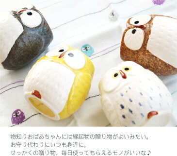 還暦祝い プレゼント 湯呑 セット ハンカチ 名入れ レディース ギフト 名前入り 【 ふくろう 湯呑み & ハンカチ セット 】 茶道具 湯のみ 陶器 和食器 湯飲み ギフトセット 誕生日 祖父 祖母 還暦 古希 喜寿 傘寿 米寿 卒寿 長寿 祝い 敬老の日