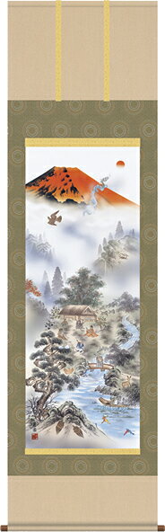 Rakuten - 掛け軸-赤富士四神万全図／有馬　荘園（尺五桐箱・床の間に開運用縁起画掛軸をどうぞ）