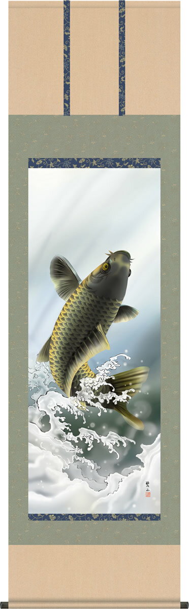 掛け軸 節句掛軸-大昇鯉/唐沢碧山（尺五・桐箱）[和室 床の間 初節句 端午 五月 こどもの日 男の子 モダン オシャレ 壁掛け 安い 贈物 ギフト 飾り]