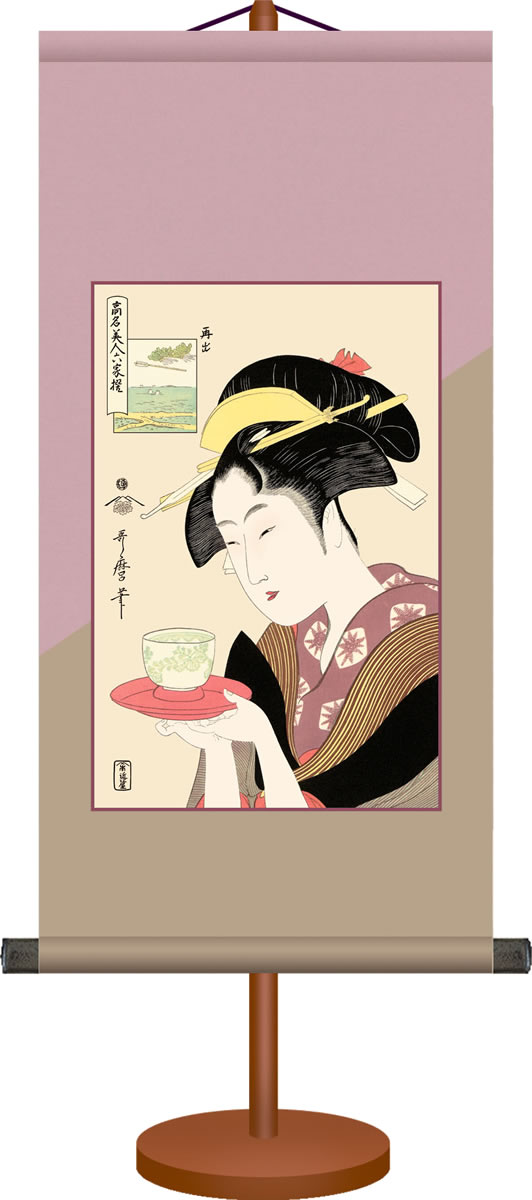 ミニ掛け軸-難波屋おきた/喜多川歌麿[専用飾りスタンド付き]和風モダン掛軸 浮世絵 美人画[送料無料]