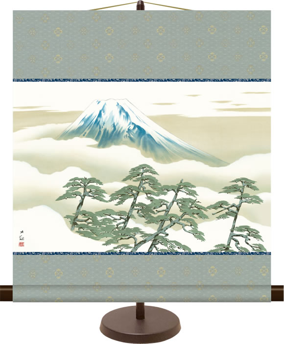 乐天商城 - 和風モダンミニ掛け軸 日本の名画 松に富士 横山大観 飾りスタンド付き 部屋置き[送料無料]