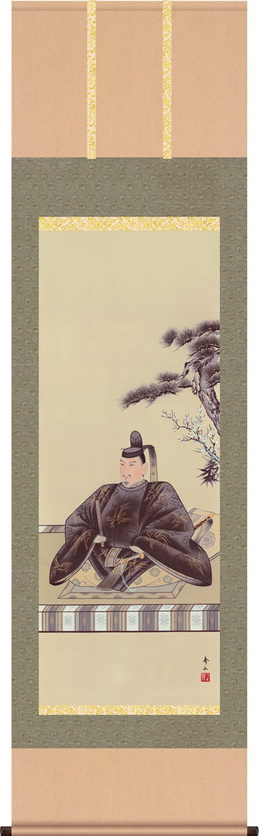 掛軸 掛け軸 天神 鈴村秀山 慶祝画掛軸送料無料 尺五 桐箱 緞子 祝賀、寿ぎの掛軸、お正月やお目出度い席に飾る掛軸 モダンに掛物をつるす