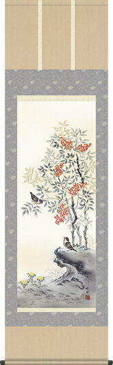 掛け軸-四季花鳥（冬）／田村　竹世（尺五・床の間に冬用掛軸花鳥画掛軸をどうぞ） 