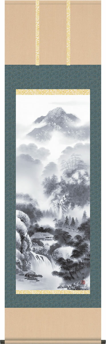 掛け軸-閑雅悠景／長江桂舟（尺五 桐箱）山水画掛軸・送料無料掛け軸[和室 床の間 モダン ギフト おしゃれ 壁掛け 吊るす 安い 贈物 贈答 表装]