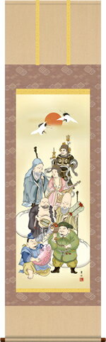 掛け軸 七福神 緒方葉水 清瀧会 尺五 桐箱 床の間にお正月・お祝いの掛軸をどうぞ [送料無料]