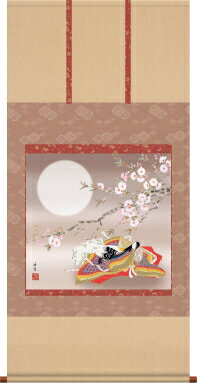 掛け軸-紫式部〜式部雛〜/西尾 香悦(幅広タイプ尺八横・床の間に桃の節句画掛軸華やかな掛軸をどうぞ)[和室 床の間 節句画 桃 雛祭り お雛様 女の子 モダン ...