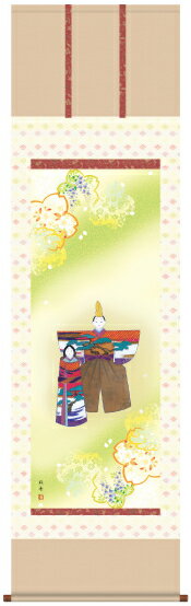 掛け軸-立雛／長江 桂舟（尺五・床の間に桃の節句画掛軸優美な掛軸をどうぞ）[和室 床の間 節句画 桃 雛祭り お雛様 女の子 モダン オシャレ 壁掛け 安い 贈物 ギフト 飾る]