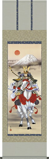 掛け軸-白馬武者／長江 桂舟（尺五・床の間に端午の節句画掛軸元気な男児の掛軸を）[和室 床の間 初節句 端午 五月 こどもの日 男の子 モダン オシャレ 壁掛け 安い 贈物 ギフト 飾り]