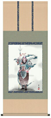 掛け軸-鐘馗／鈴木 翠朋（丈の短いタイプあんどん・床の間に男子の成長を願う掛軸端午の節句画掛軸をどうぞ）送料無料、伝統の床の間飾り、初節句祝い、男の子の健やかな成長を願う