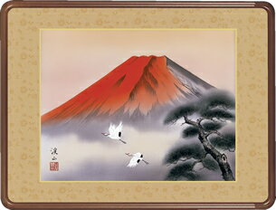 乐天商城 - 隅丸和額-赤富士飛鶴／伊藤　渓山（欄間やなげしに山水画隅丸和額をどうぞ）