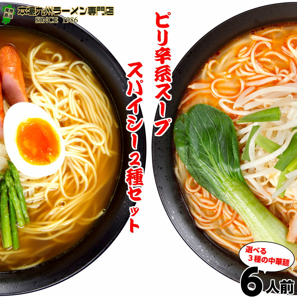 本場久留米ラーメンセット(2種 6人前)スパイシー2種 坦坦麺 カレーラーメン ねりごま香る (特製の坦坦麺) 本格カレールゥに和風だし (カレースパイス) 保存食 ギフト 御中元 内祝 九州生麺