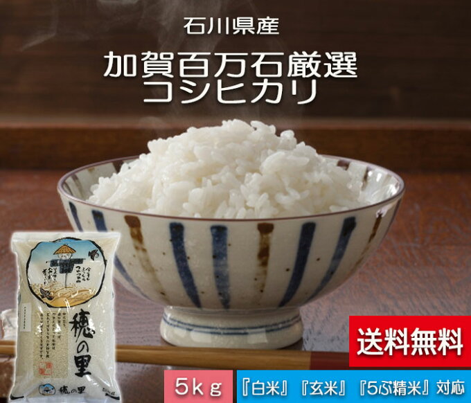 お米 特価【送料無料】 5kg 「加賀百万石厳選 こしひかり」 白米 食用玄米・5分...