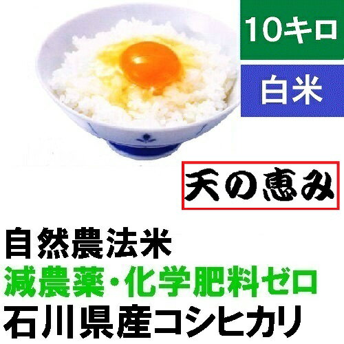 送料無料 「自然農法米 こしひかり 天の恵み」白米 10kg・減農薬・石川県産・令和...