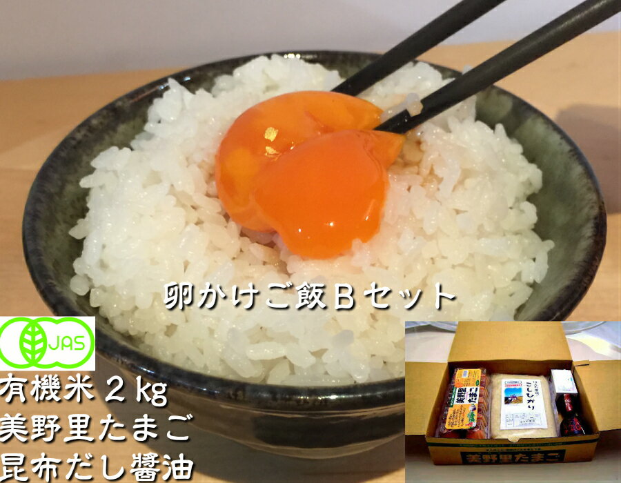 送料無料 贈答用 卵かけご飯Bセット たまご タマゴ 卵 丸大豆醤油 有機米 コシヒカリ 白米 黄身もふっくら 玉子かけごはん 玉子とじ レシピ 玉子料理 名店も利用 だし巻き玉子 生玉子