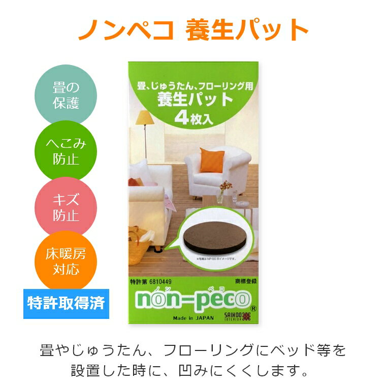 畳 床 じゅうたん フローリング 【特許取得済】 non-peco ノンペコ 10cm円形 4枚入 養生パッド へこみ防止 キズ防止 ソファ ベッド こたつ 家具 家電 テーブル 座卓 イス 賃貸 新築 新居 滑り止め へこみ キズ 傷 凹み 防止 保護 掃除 移動 模様替え 簡単 商標登録済 日本製