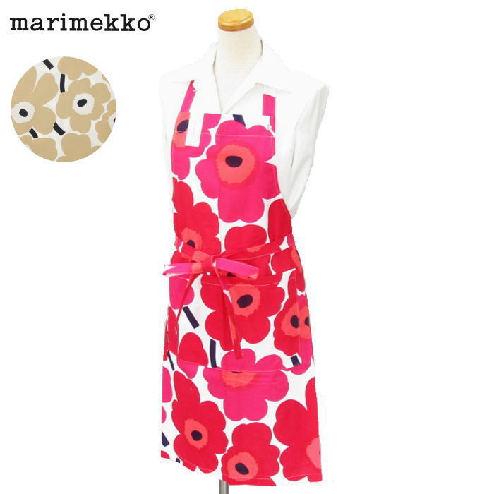 マリメッコ　エプロン 【母の日 プレゼント 遅れてごめん】エプロン ブランド marimekko(マリメッコ) ウニッコ 『Pieni Unikko エプロン』 花柄 かわいい おしゃれ レディース調理用エプロン 母の日 誕生日 プレゼント レッド ピンク ベージュ