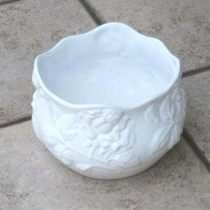 鉢カバー(プランターカバー) 陶器製 ホワイトローズM 径23×高さ17cm ポルトガル製の輸入 おしゃれな鉢カバー