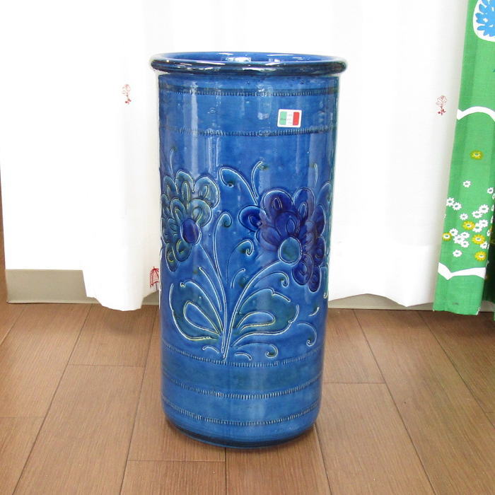 傘立て(かさたて) 陶器 イタリア 『グラフィートフラワー ブルー』 [アンブレラスタンド アンブレラホルダー レインラック 傘入れ 傘スタンド] 筒型のサムネイル