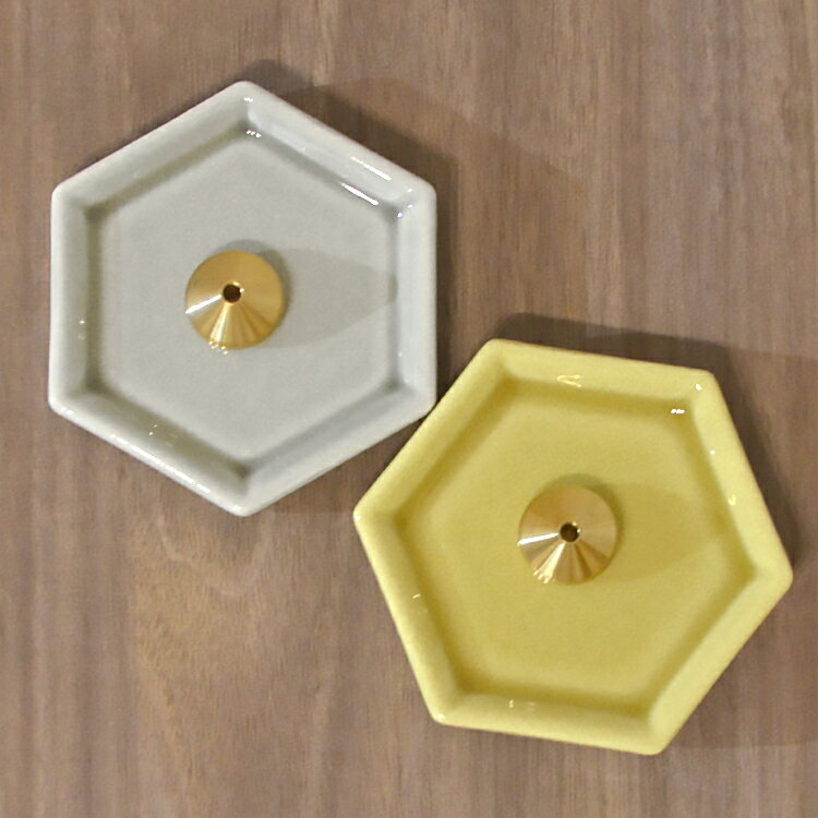 カメヤマ KOH インセンスホルダー&プレート 全2種類〔イエロー・グレー〕お香立て 香立 香皿 モダン おしゃれ リビング 玄関 美濃焼 真鍮製香立て 伝統工...