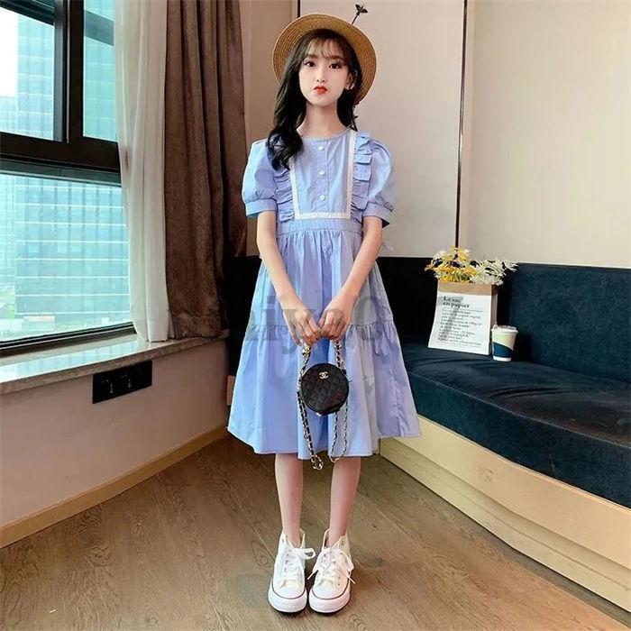 乐天商城 - ワンピース キッズ 半袖 子供服 春夏 女の子 キッズワンピース ロングワンピース チュニック 子供ドレス ジュニア 可愛い シンプル 110 120 130 140 150 160 170