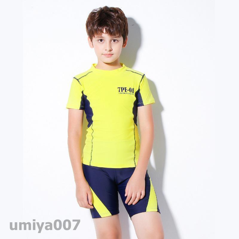 Rakuten - 上下2点セット ラッシュガード 半袖 ハーフパンツ 水着 男の子用 子供用 セットアップ クルーネック プルオーバー ラグラン袖 スイムウェア