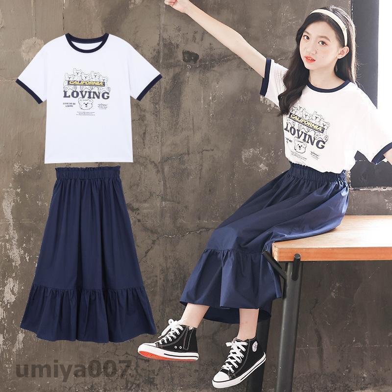 乐天商城 - 子供服 セットアップ キッズ 2点セット 上下セット カジュアル 女の子 半袖t スカート 春夏秋 おしゃれ 可愛い おしゃれ 新品