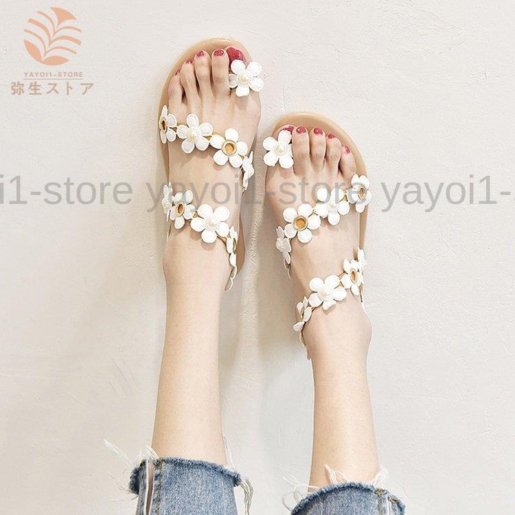 乐天商城 - サンダル レディース 夏 スリッパ サンダル 可愛い 花柄サンダル 美脚 歩きやすい 疲れない カジュアル オシャレ 室外 外履き ビーチ きれいめ
