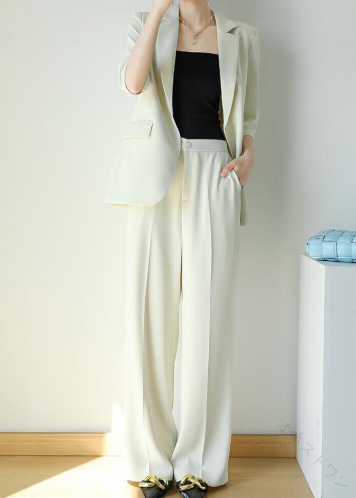 サマースーツ 薄手 春夏 レディース 2点セット ジャケット パンツスーツ 大きいサイズ ゆったり 上品 涼しい スーツ 体型カバー 通勤 ビジネス フォーマル おしゃれ 仕事用 セットアップ honestone-10012092 オネストワン サンプル画像3