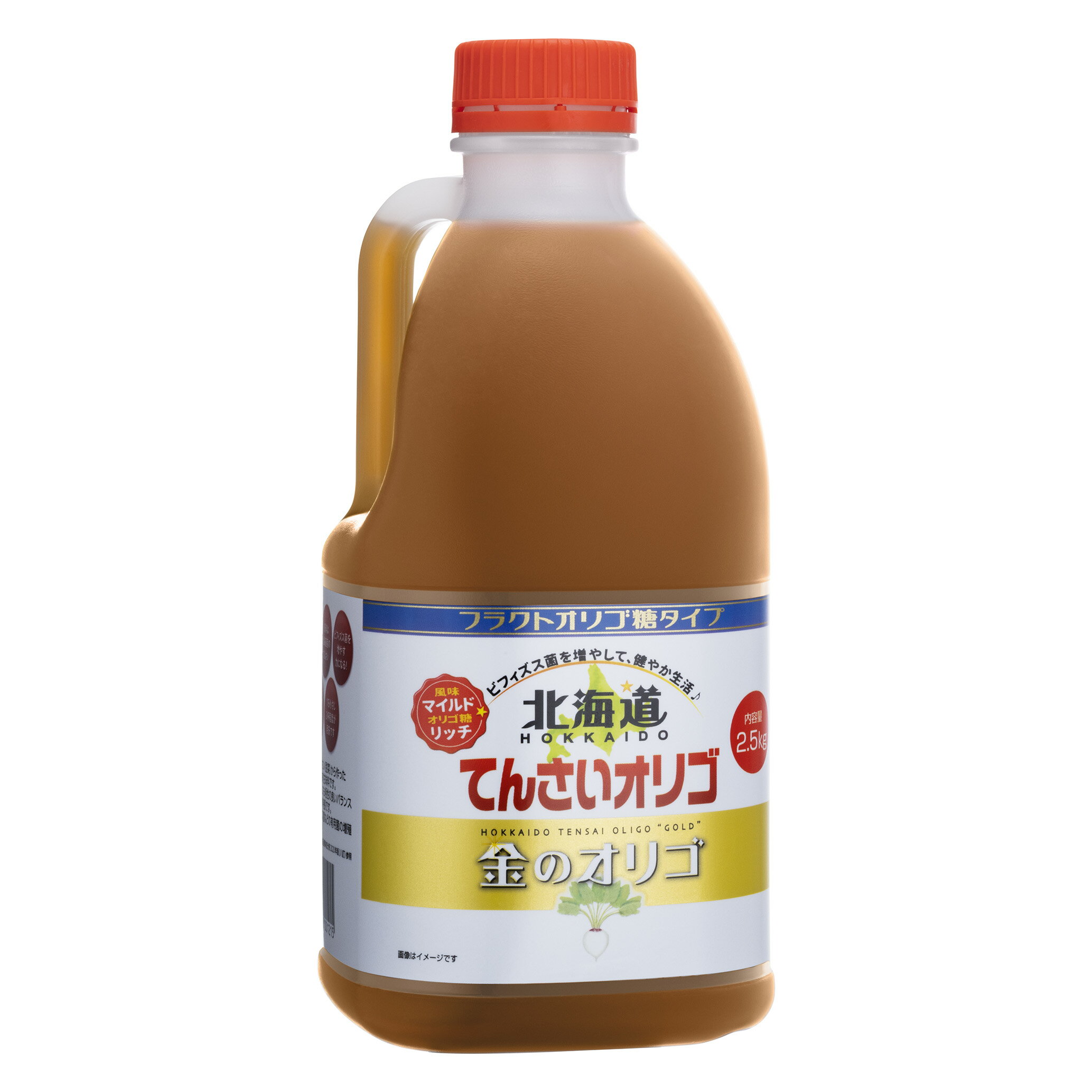 商品名 北海道てんさいオリゴ 金のオリゴ 原材料 フラクトオリゴ糖シロップ（北海道製造）、てんさい糖蜜（北海道製造 お召し上がり方 パンやホットケーキ、ヨーグルトなどにたっぷりかけて。お料理にもお使いください。 保存方法 （開封前）直射日光を避け常温で保存 販売元 東京都台東区千束1-1-5株式会社サクラ印はちみつ 食べすぎ、食べはじめ、あるいは体質・体調によりおなかがゆるくなることがあります。ポイント大歓迎♪　 味わい豊か、オリゴ糖はしっかり! 「金のオリゴ」で、もっとおいしい 「スッキリ生活」始めましょう。 「北海道てんさいオリゴ 金のオリゴ」は、北海道産のてんさいを原料に、酵素の力で作ったフラクトオリゴ糖含有甘味料。ゴールドカラーのラベルが目印の本品は、「北海道てんさいオリゴ」シリーズの中で、オリゴ糖含有量が最も多いスグレモノです。少量で、1日の目安となるオリゴ糖をしっかり摂取できるので「甘さは控えめにしたい」という方にもオススメ!ほどよいコクと、まろやかな甘みを楽しみながら、スッキリな毎日をめざせます。