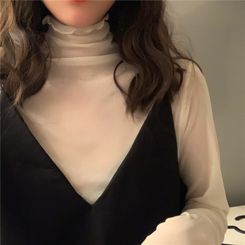 樂天商城 - シアータートルネックトップス シースルートップス インナー カットソー 長袖 トップス 袖 シースルー トップス ブラウス シアーブラウス 無地 シースルートップス レディース ゆったり 切り替え 透け感 かわいい 大人 可愛い フェミニン