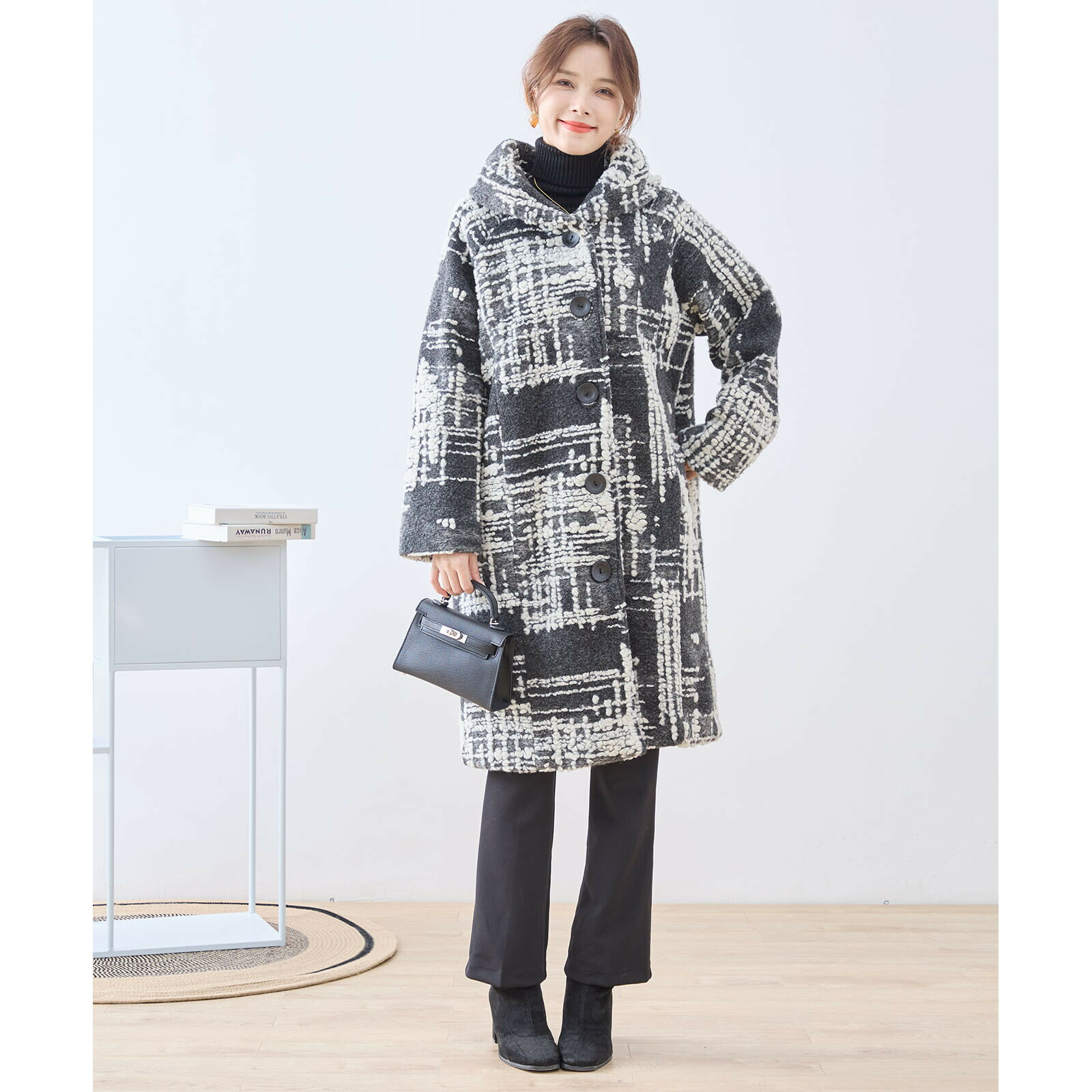 フロッキー柄まくら襟ウールコート カラージャケット おしゃれ オシャレ お洒落 個性 個性的 定番 ベー..