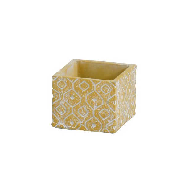 【GOA-702-YE】コーシェリ・スクエアポット（Lサイズ）イエロー☆自然で味わいのある雰囲気の植木鉢♪