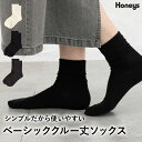 靴下 ソックス クルー丈 無地 綿混 アクリル混 ナイロン混 シンプル オールシーズン 白 黒 レディース Honeys ハニーズ ベーシッククルー丈ソックス
