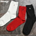【最大2000円OFFクーポン】靴下 クルー丈 刺繍 ロゴ ケーブル編み 通学 スクールコーデ レディース Honeys ハニーズ 刺繍入りケーブル編クルーソッ...