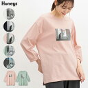 ■特別クーポン配布中■トップス Tシャツ カットソー コットン 綿 フォトプリントTシャツ チュニック USAコットン レディース Honeys ハニーズ 7分...