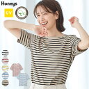 トップス Tシャツ 半袖Tシャツ カットソー 半袖 オーガニックコットン UVカット ボーダーTシャツ レディース Honeys ハニーズ 半袖ボーダーTシャツ