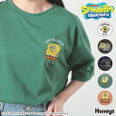 SALE トップス Tシャツ 半袖Tシャツ カットソー 半袖 スポンジ・ボブ キャラクター ゆったり 刺繍 プリント レディース セール Honeys ハニーズ...