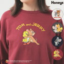 ■特別クーポン配布中■SALE トップス スウェット 長袖 刺繍 トムとジェリー 裏毛 綿 ゆったり レディース セール Honeys ハニーズ トムとジェリー...
