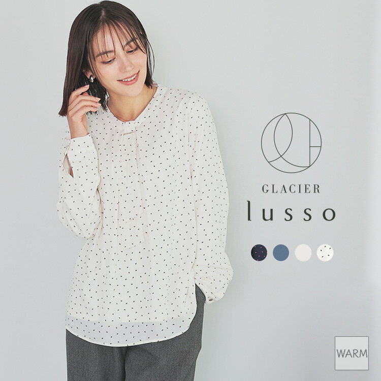 ■スーパーSALE特別クーポン配布中■トップス ブラウス 長袖 Warmブラウス ボウタイ ジョーゼット素材 裏起毛 無地 幾何柄 裏地付き レディース Honeys ハニーズ ボウタイウォームブラウス