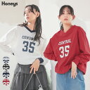 ■特別クーポン配布中■トップス Tシャツ ロンT 長袖Tシャツ カットソー 長袖 コットン 綿 Vネック ロゴ プリント ゆったり レディース Honeys ハ...
