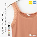 \最大2000円OFFクーポン!4/27(日)23:59まで/トップス レースタンク タンクトップ UVカット 吸水速乾 レース 無地 綿混 ストレッチ テレコ...